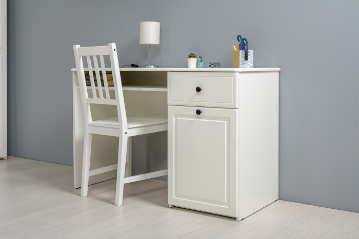 Роуз 12.148 письменный стол, ЛДСП белый(тиснение Поры дерева)/МДФ ясень ваниль
