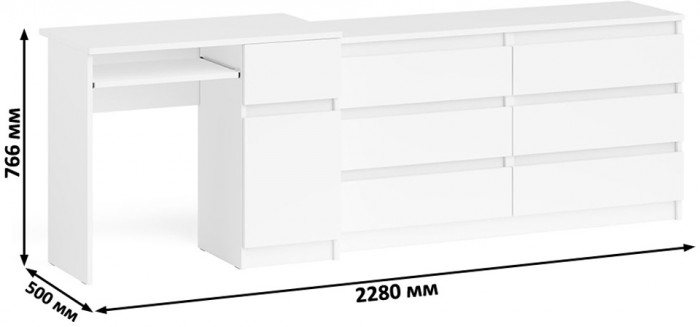 Мори компьютерный стол МС-1 правый + Комод МК1380.6, белый