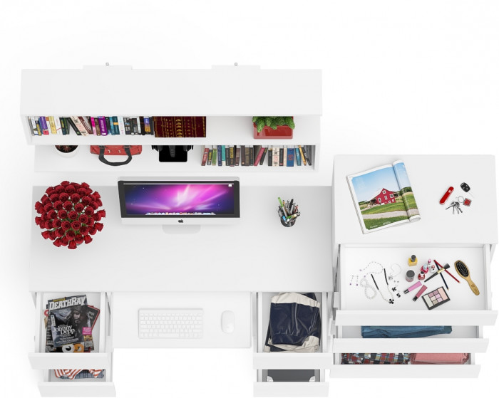 Мори компьютерный стол МС-2 + Комод МК700.5 + Полка 1200, белый