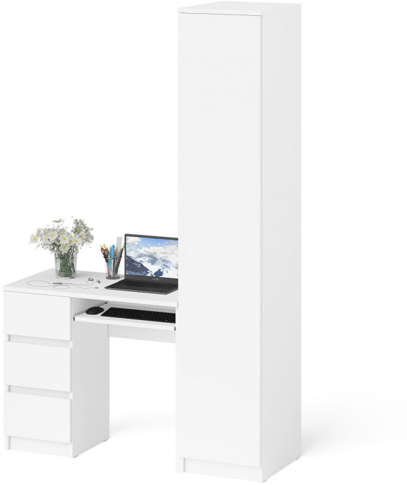 Мори компьютерный стол МС-6 левый + Пенал МШ400.1, белый