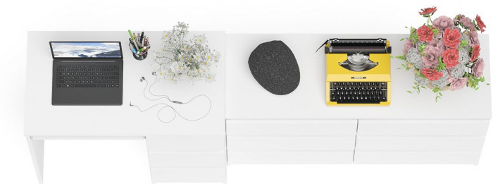 Мори компьютерный стол МС-6 правый + Комод МК1200.6, белый