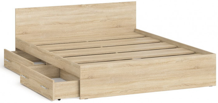 Мори Кровать с ящиками 1600, цвет дуб сонома, ШхГхВ 163,5х203,5х70 см., сп.м. 1600х2000 мм., без матраса, основание есть