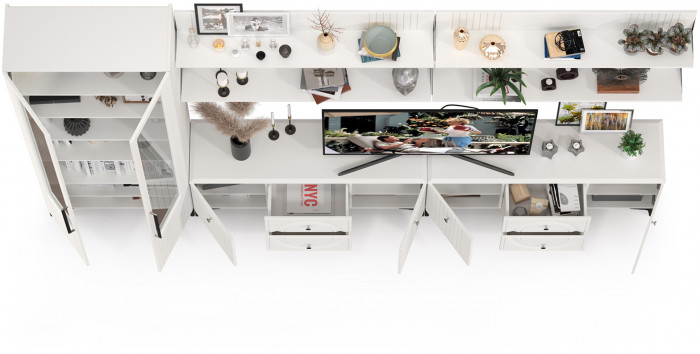 Валенсия Гостиная № 084, ЛДСП белый шагрень/МДФ белый шагрень