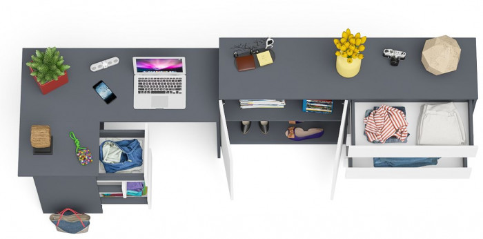 Мори компьютерный стол МС-16 левый + Комод МК1600.1, графит/белый