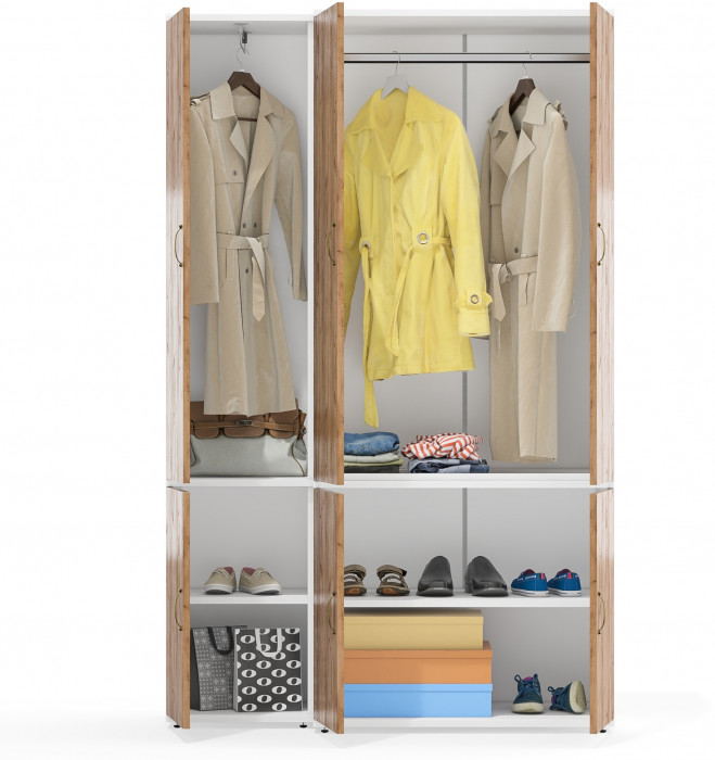 Лидер-8 Модуль Пенал МД 21Б + Шкаф МД 19Б, цвет белый шагрень/крафт золото, ШхГхВ 120х50х190 см., универсальная сборка