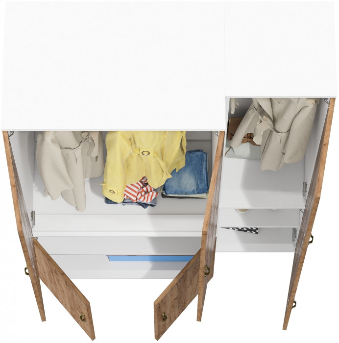 Лидер-8 Модуль Пенал МД 21Б + Шкаф МД 19Б, цвет белый шагрень/крафт золото, ШхГхВ 120х50х190 см., универсальная сборка