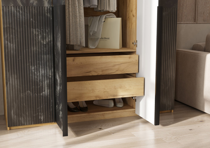 Марвэл Шкаф 4-х створчатый 1600, с доп.ящиками, Дуб крафт/Мальта грей