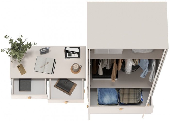 Афина Спальня Шкаф 2-х дверный + Стол, кашемир серый