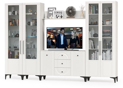 Валенсия Гостиная № 104, ЛДСП белый шагрень/МДФ белый шагрень