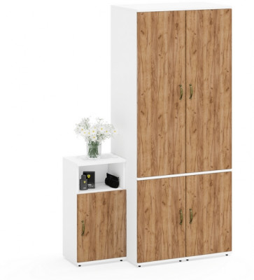 Лидер-8 Пенал МД 23Б + Пенал МД 23Б + Тумба МД 3.19, белый шагрень/крафт золото