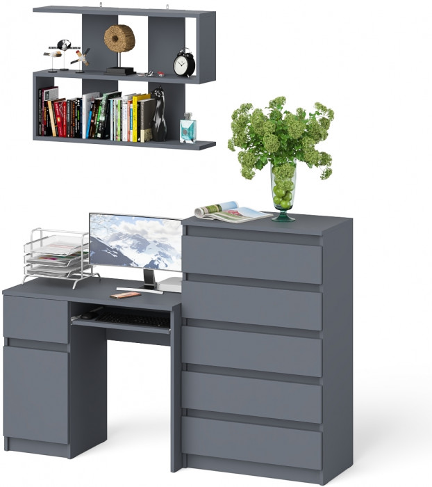 Мори компьютерный стол МС-1 левый + Комод МК700.5 + Полка 900, графит