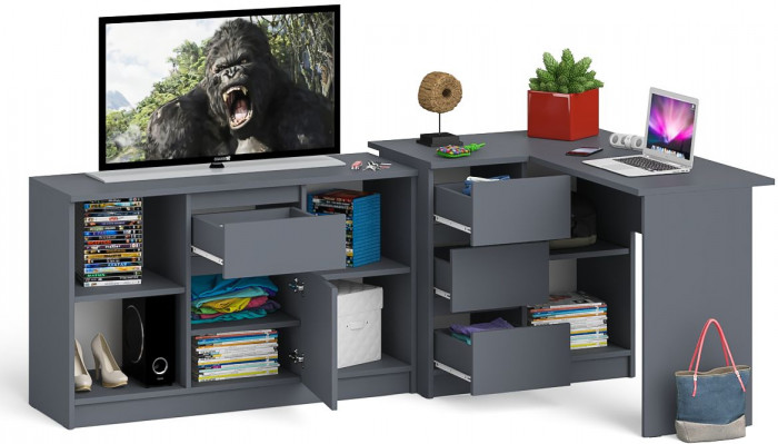 Мори компьютерный стол МС-16 левый + Тумба МТВ1204.1, графит