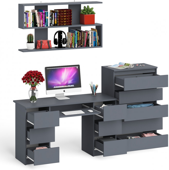 Мори компьютерный стол МС-2 + Комод МК700.5 + Полка 1200, графит