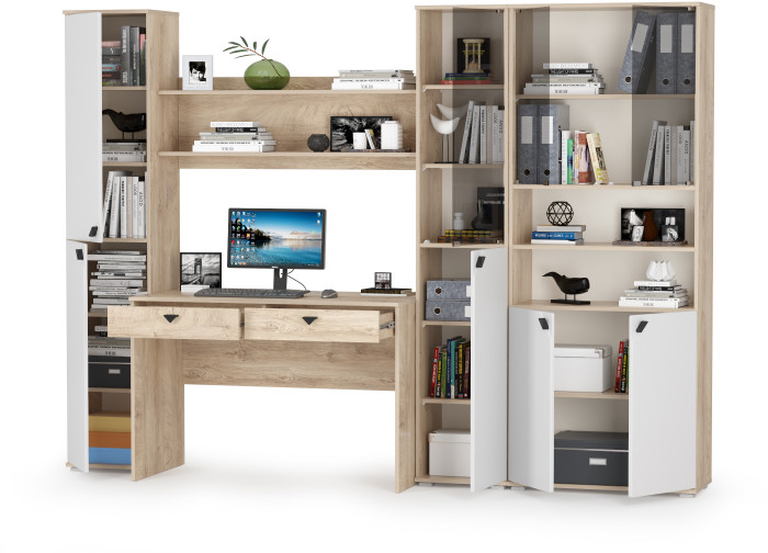 КР100 Бостон № 45, цвет дуб эндгрейн элегантный/фасады МДФ милк рикамо софт, 13.154+12.69+09.132+13.155+13.156, ШхГхВ 269,2х57,2х194,4 см., ун. сборка