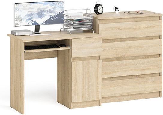 Мори Стол компьютерный МС-1 правый + Комод МК800.4, цвет дуб сонома, ШхГхВ 170,4х50х94 см., выдвижной ящик справа, НЕ универсальная сборка