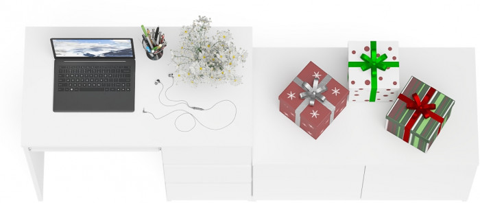 Мори компьютерный стол МС-6 правый + Тумба МА900.1, белый