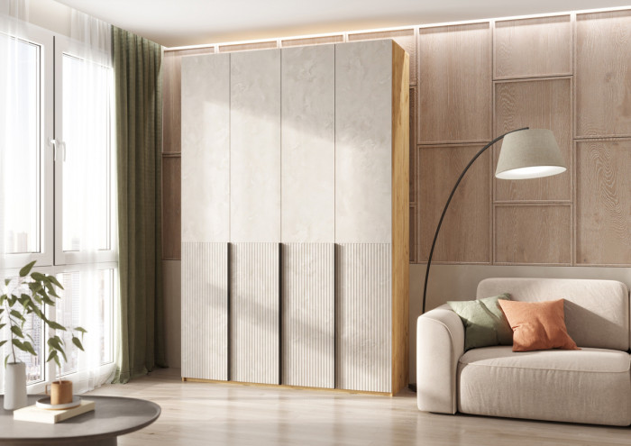 Марвэл Шкаф 4-х створчатый 1600, с доп.ящиками, Дуб крафт/Мальта