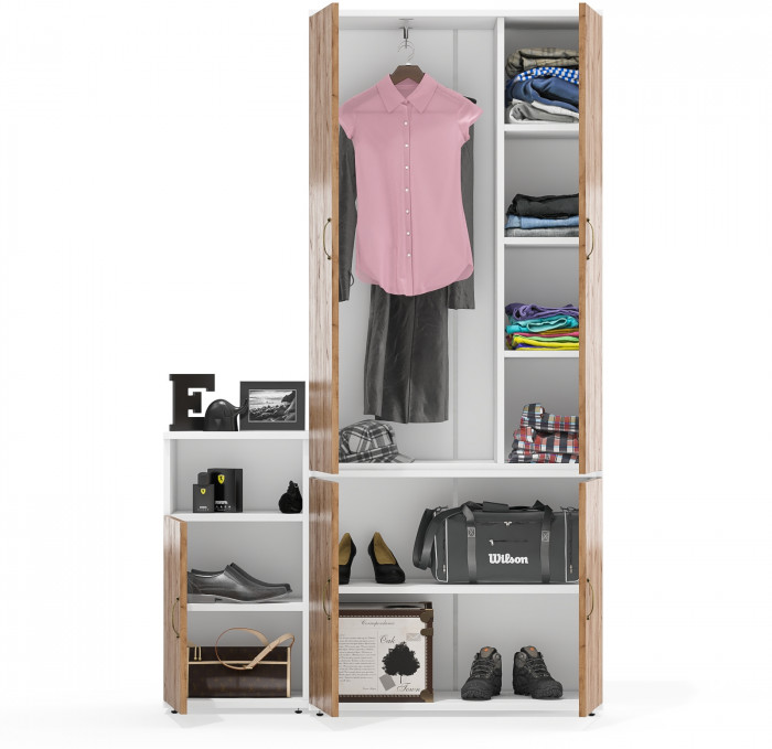 Лидер-8 Шкаф МД 20Б + Тумба МД 3.19, белый шагрень/крафт золото