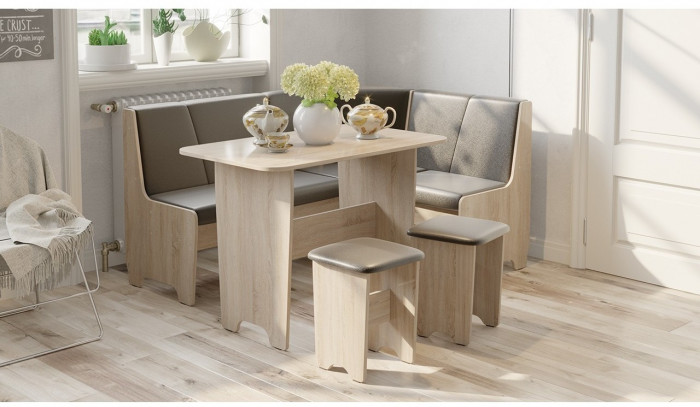 Техас Кухонный уголок Исп.1 (Дуб Сонома/Экокожа бежевая)