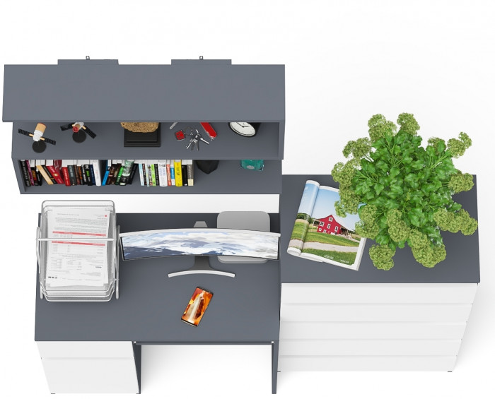 Мори компьютерный стол МС-1 левый + Комод МК700.5 + Полка 900, графит/белый