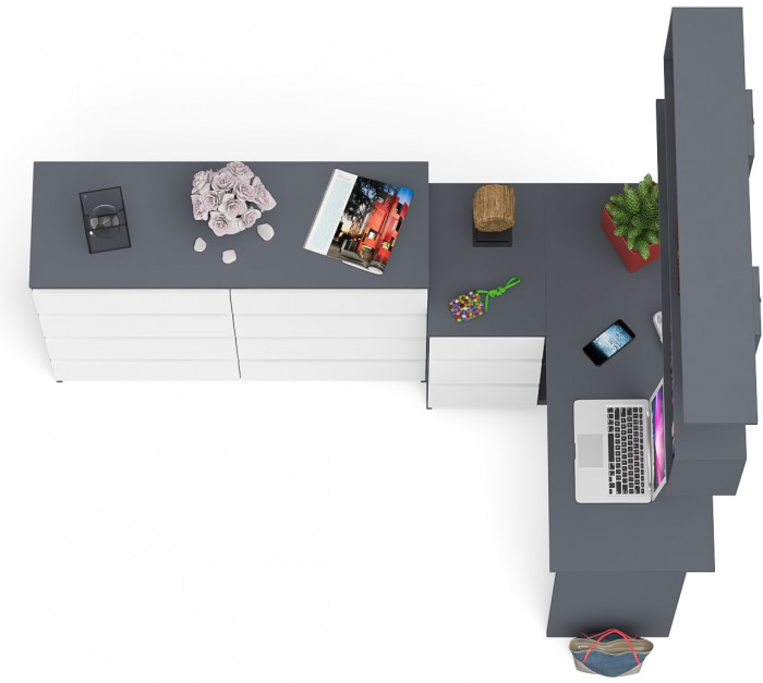 Мори компьютерный стол МС-16 левый + Комод МК1200.8 + Полка 1200, графит/белый