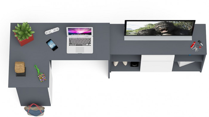 Мори компьютерный стол МС-16 левый + Тумба МТВ1204.1, графит/белый