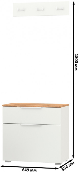 Октава 16.127 Тумба для обуви + 15.14.02 Вешалка, белый шагрень/дуб крафт золотой/фасады МДФ белый шагрень