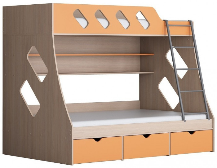 Дельта-20.01 Детская двухъярусная кровать с лестницей (Дуб молочный, Белый)