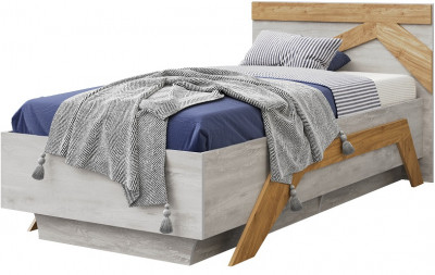 Кровать односпальная 90х200 "Скандинавия" с щитовым основанием - Бетон пайн светлый/Дуб наварра