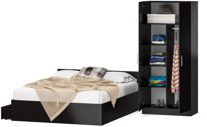 Кровать с ящиками 1600 + Шкаф 2-х створчатый Стандарт, венге