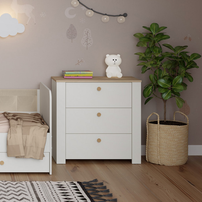 Джастин 16.228.03 Комод, цвет белый шагрень/дуб белый эксклюзив, ШхГхВ 76,6х39,2х75,3 см. (три выдвижных ящика)