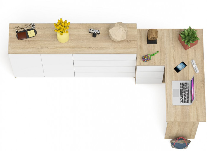 Мори компьютерный стол МС-16 левый + Комод МК1600.1, дуб сонома/белый