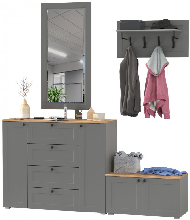 Остин Прихожая 50, серый графит/дуб крафт золотой