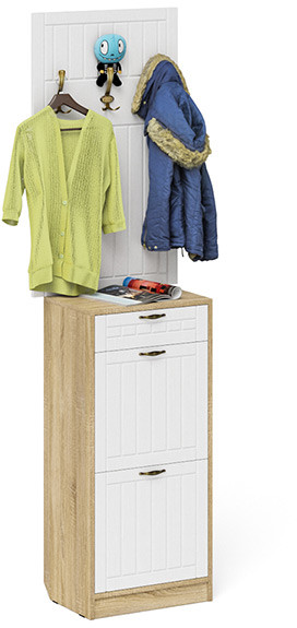 Прихожая П-6 Тумба для обуви 2 секции + Вешалка, дуб сонома/фасады МДФ белое дерево фрезеровка прованс