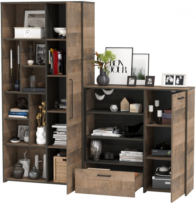 Трувор 13.206 Шкаф-стеллаж + 13.307.01 Комод, дуб гранж песочный/интра