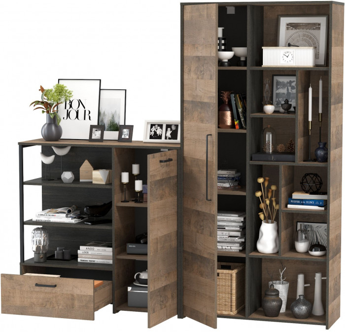 Трувор 13.206 Шкаф-стеллаж + 13.307.01 Комод, дуб гранж песочный/интра