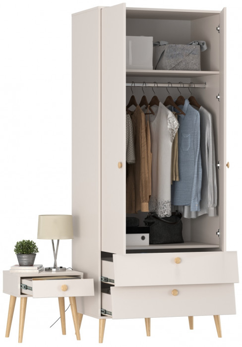 Афина Спальня Шкаф 2-х дверный + Тумба прикроватная, кашемир серый