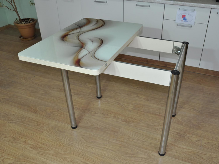 Симпл фотопечать стол обеденный раскладной / текстура 032/дуб молочный/хром