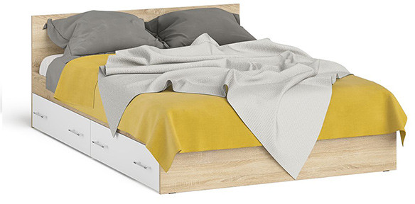 Мори Кровать с ящиками 1400, дуб сонома/белый