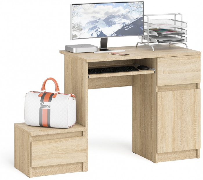 Мори компьютерный стол МС-1 правый + Тумба ТМП400.1, дуб сонома