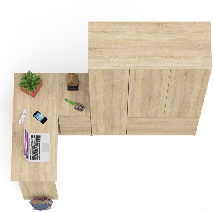 Мори компьютерный стол МС-16 правый + Шкаф МШ1200.1, дуб сонома