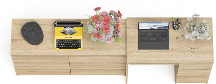 Мори компьютерный стол МС-6 правый + Комод МК1200.6, дуб сонома