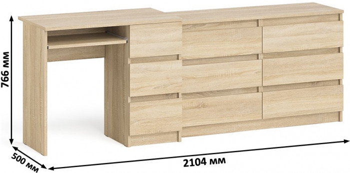 Мори компьютерный стол МС-6 правый + Комод МК1200.6, дуб сонома