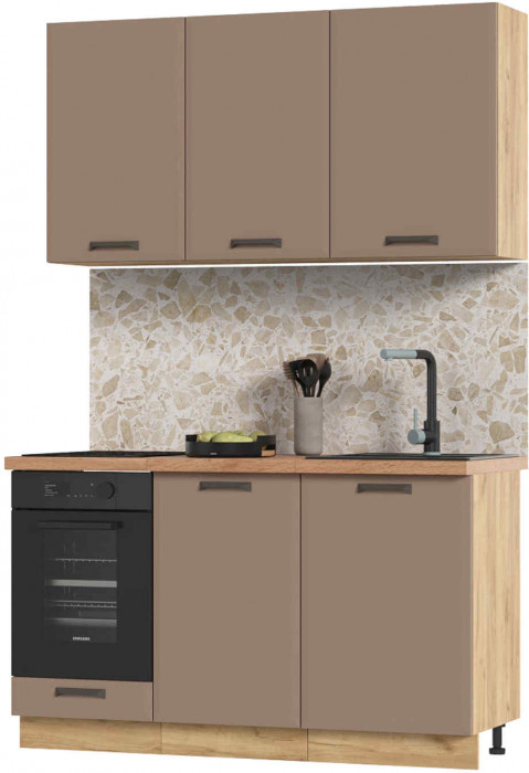 Кухня Призма 1,4 м дуб крафт золото/мокко суперматовый (столешница -дуб вотан)