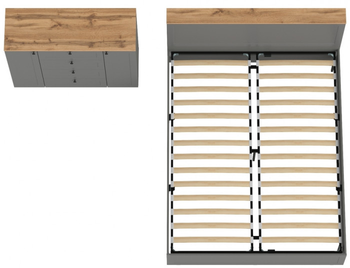 Остин 11.53 Кровать + ортопед + 16.221 Комод, серый графит/дуб крафт золотой