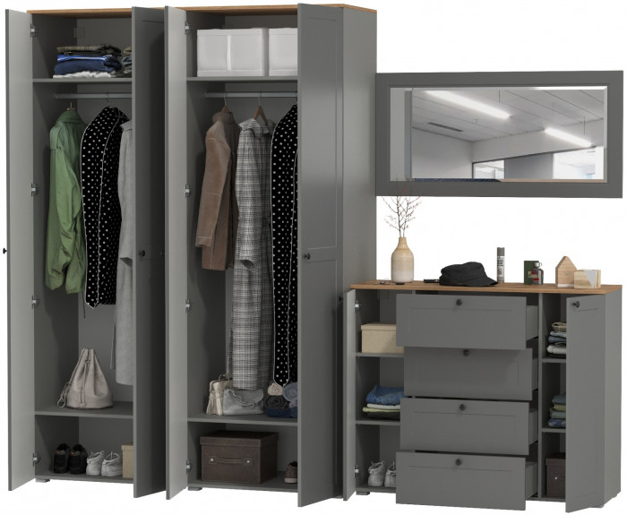 Остин Прихожая 26, цвет серый графит/дуб крафт золотой, ШхГхВ 280х54,3х229,6 см., универсальная сборка