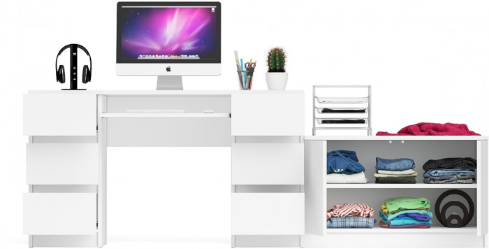 Мори Стол компьютерный МС-2 + Тумба МА900.1, цвет белый, ШхГхВ 225,8х50,4х76,6 см., универсальная сборка