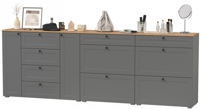 Остин 16.221 Комод + 16.121 Тумба для обуви + 16.121 Тумба для обуви, серый графит/дуб крафт золотой