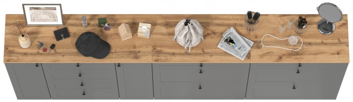 Остин 16.221 Комод + 16.121 Тумба для обуви + 16.121 Тумба для обуви, серый графит/дуб крафт золотой