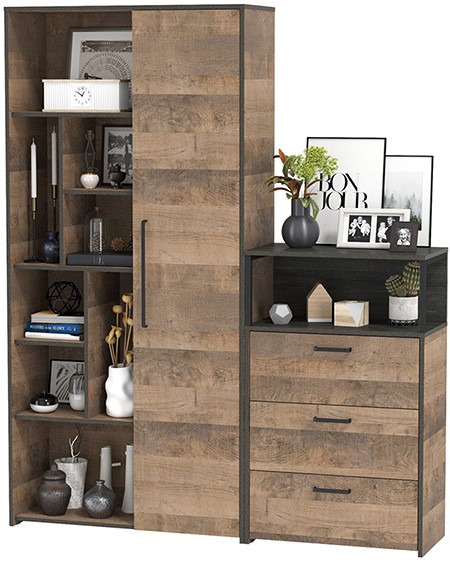 Трувор 13.206 Шкаф-стеллаж + 13.307.02 Комод с ящиками, дуб гранж песочный/интра